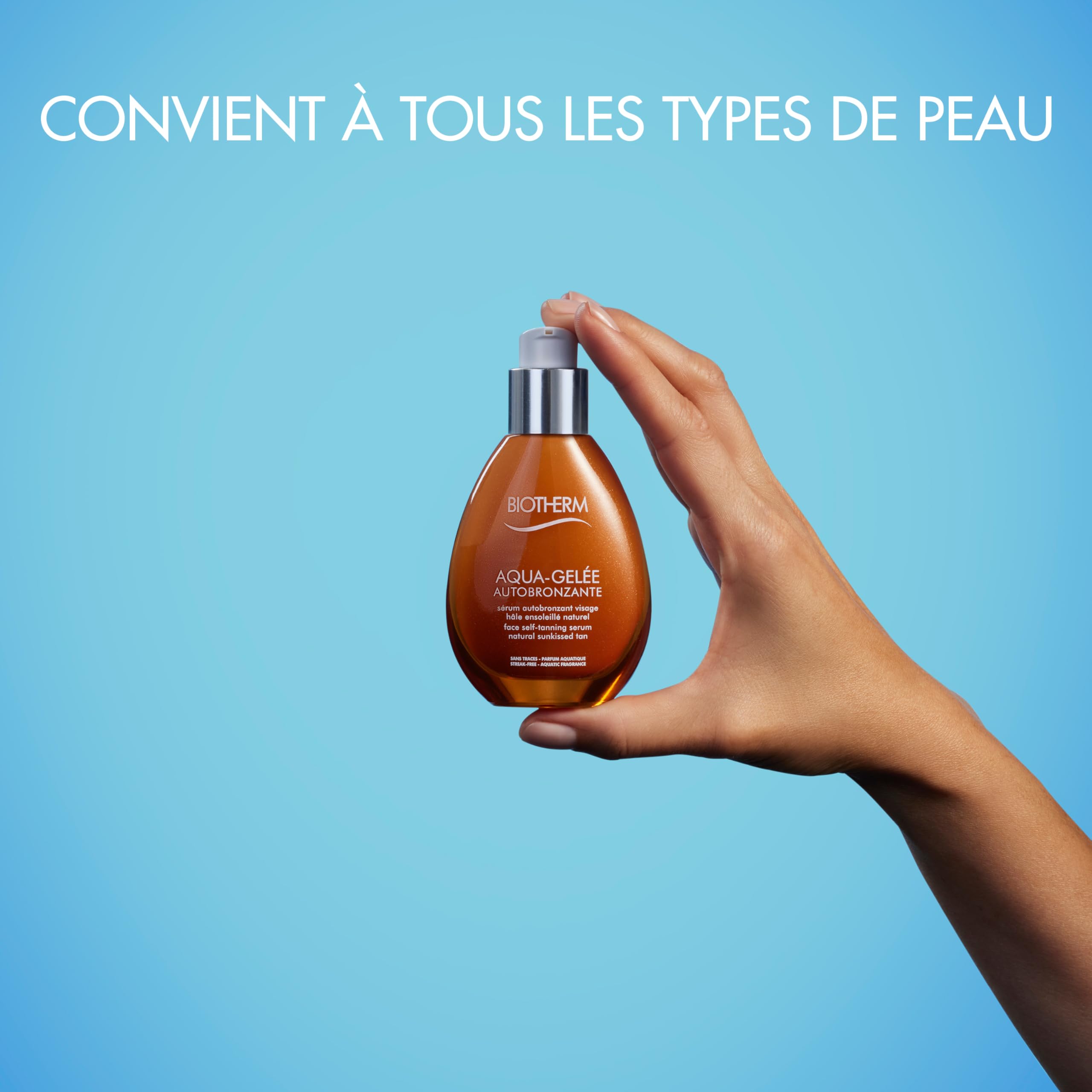 BIOTHERM, Aqua-Gelée Autobronzante, Sérum Autobronzant Hydratant, Effet Bronzé Naturel et Progressif, Sans Traces, Tous Types de Peaux, 50 ml
