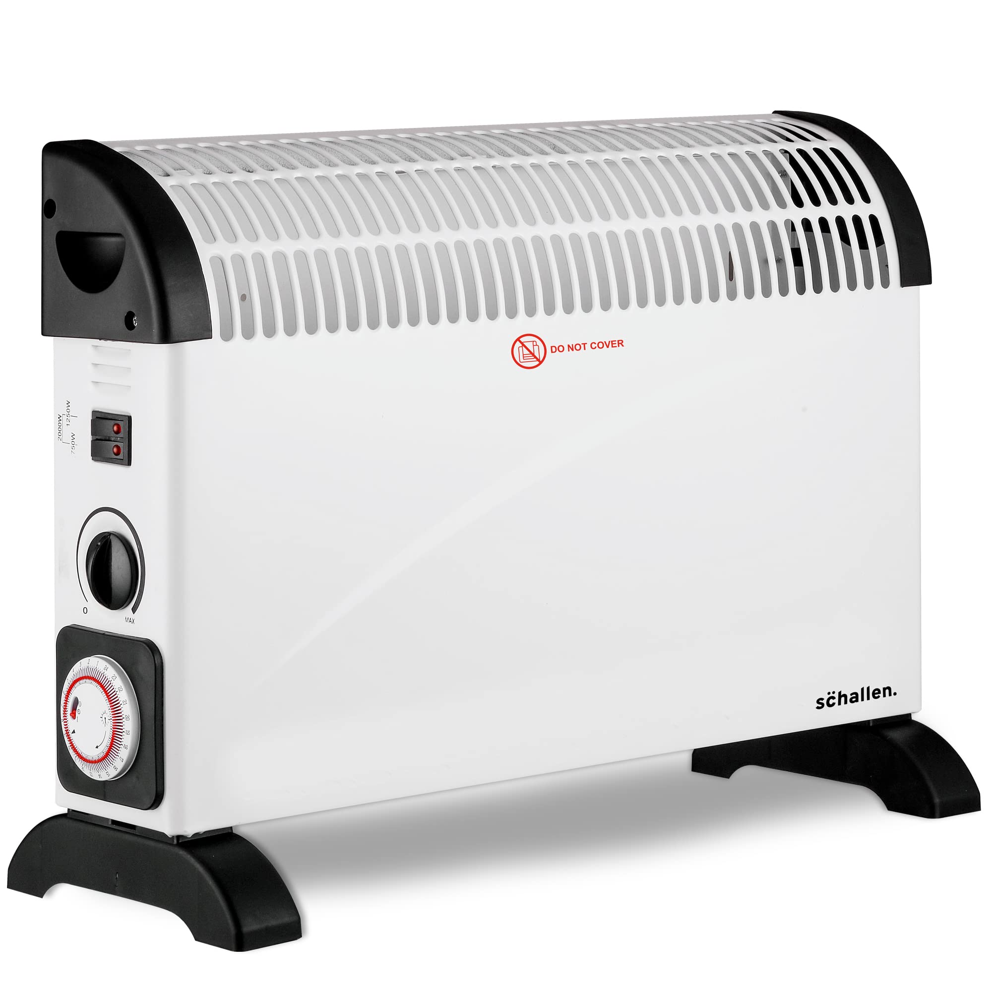 Schallen 2000W Electric Convector Radiator Heater - 3 Heat Settings, Adjustable Thermostat & Overheat Protection (White with Timer)
