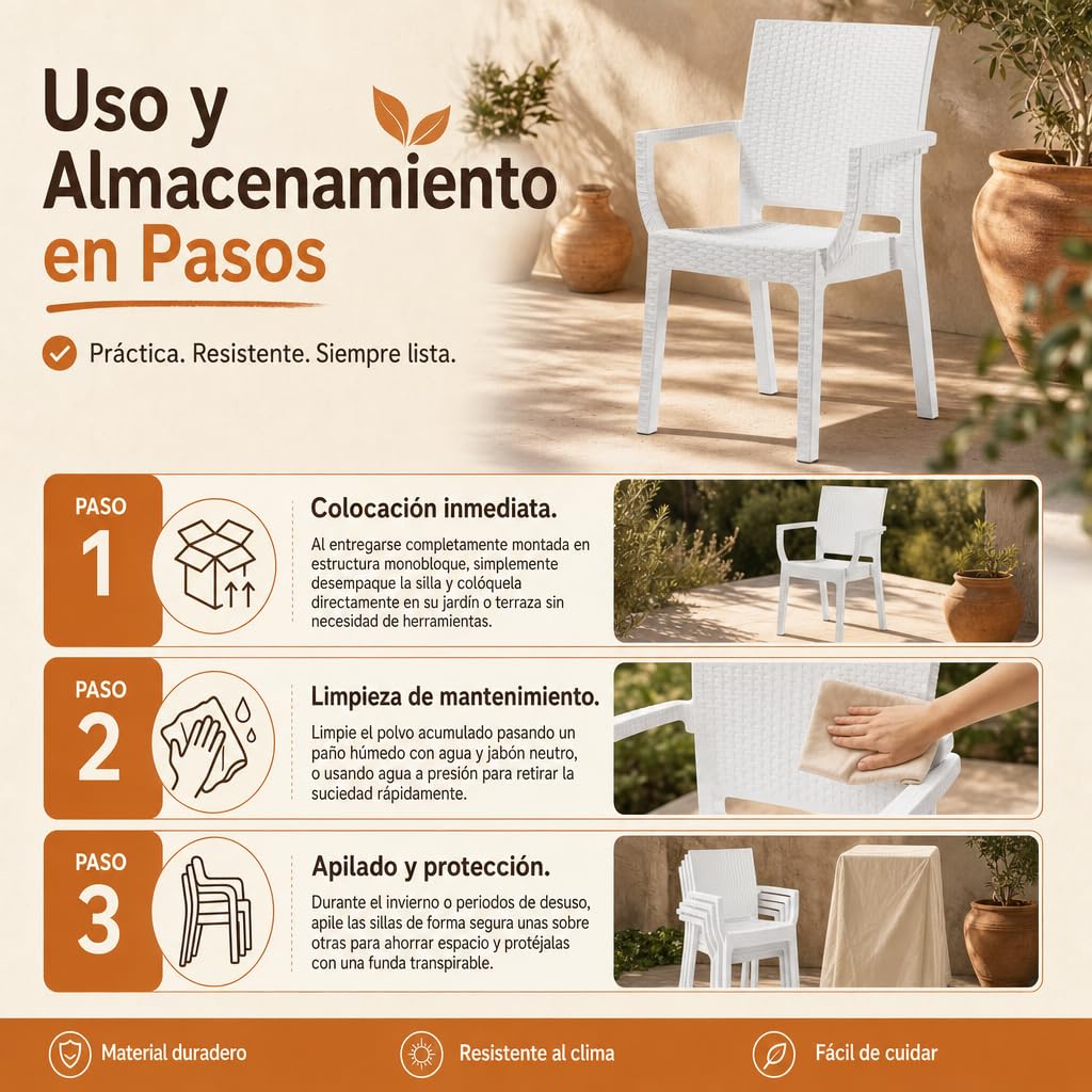 Sillón de Jardín Exterior Efecto Ratán | Resistente y Ligero | Blanco