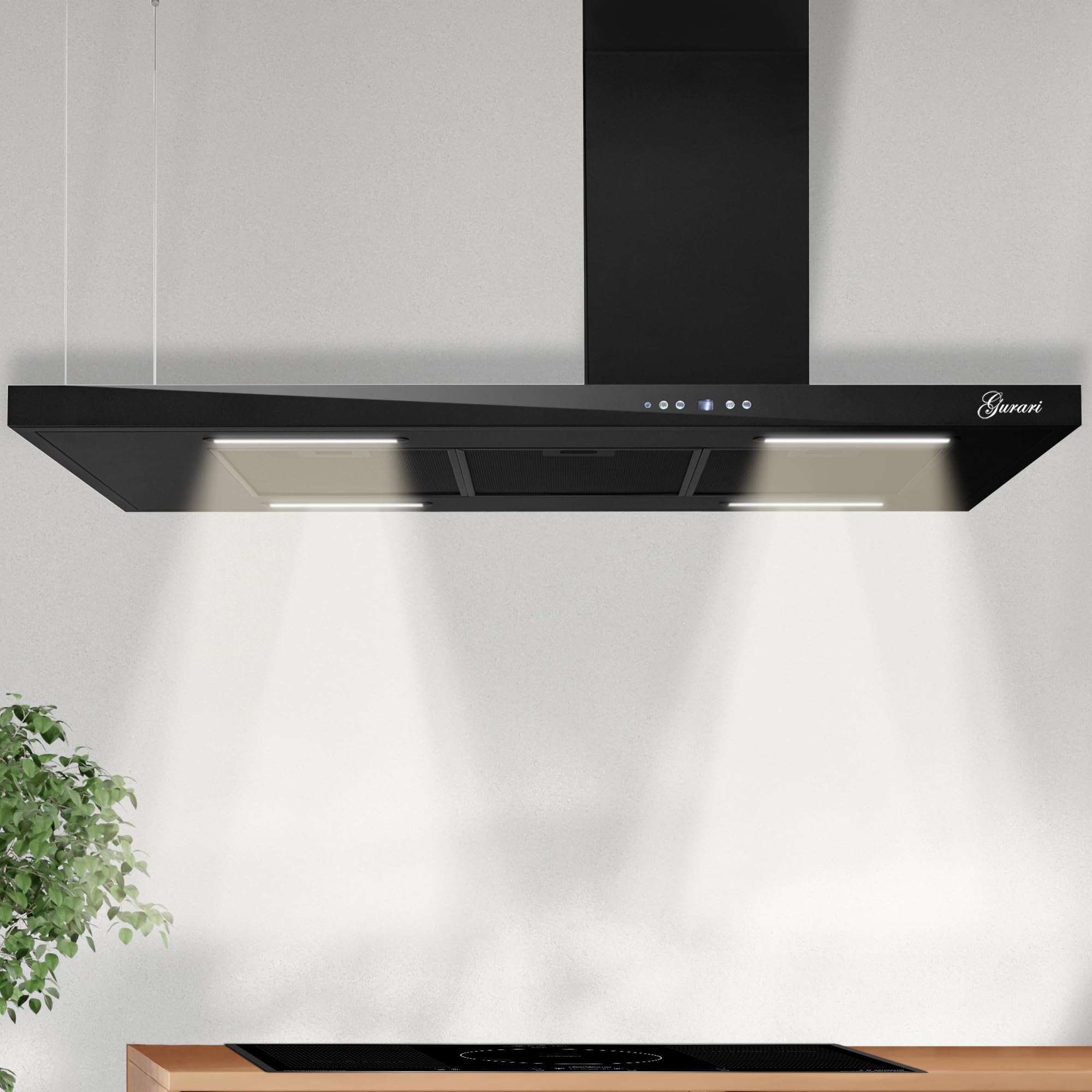 Gurari GCH 793.R Cappa aspirante con ripiano 116 cm Nero 850m³/h, Classe di efficienza energetica: A++