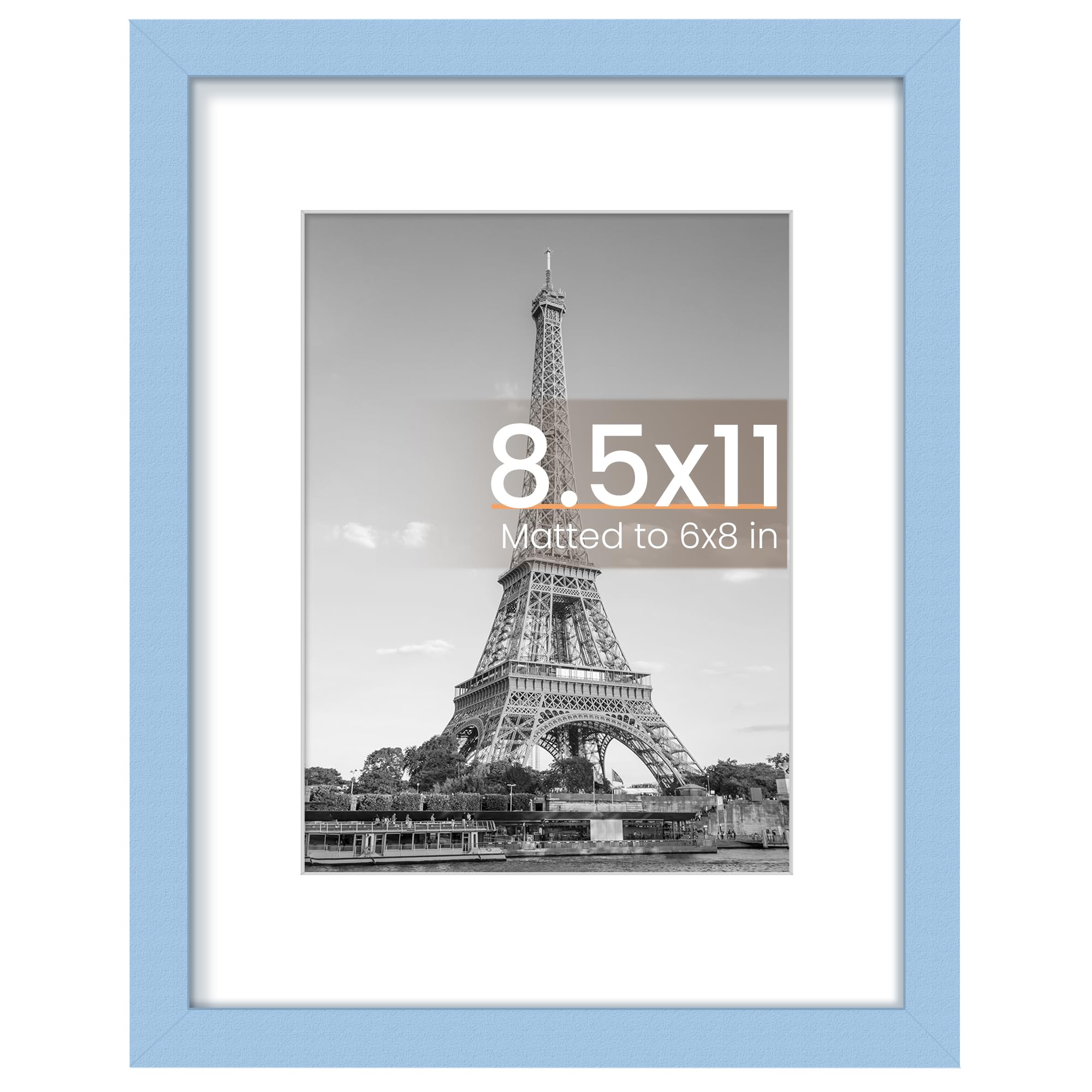 upsimples 8.5 By 11 Picture Frame, Display Pictures 6x8 with Mat or 8.5 x 11 Without, Wall Hanging Photo Frames, Blue, 1 Pack