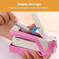 Vista 4 de Bostitch Office InCourage - Engrapadora compacta con resorte, 3 en 1, plástico, media tira, capacidad para 20 hojas, BCA rosa (1588)