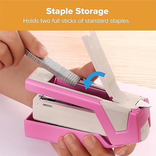 Miniatura 4 de Bostitch Office InCourage - Engrapadora compacta con resorte, BCA rosa (1588), media tira de plástico