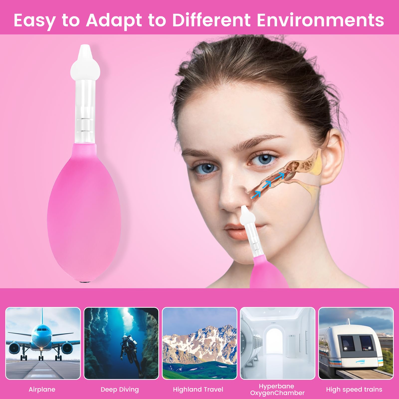 Eustachian Tube Unclogger, Ear Popper Ache Clogged Congestion Tinnitus Migraine Relief Device, Inner Ear Pressure Balance (Pink, One Size) — Amazon image 4
