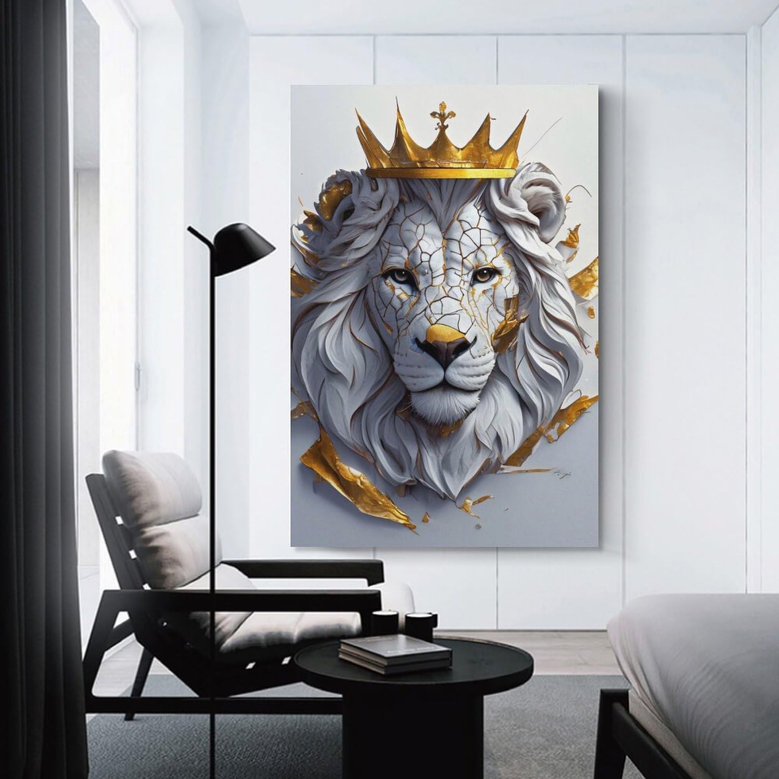 Junmoney Majestic Lion with Golden Crown Room Decor Wall Art, 20x30inch(50x75cm), for Front Hall, Corridor Or Welcome Spaces, A Neat Decor Update for Hallways