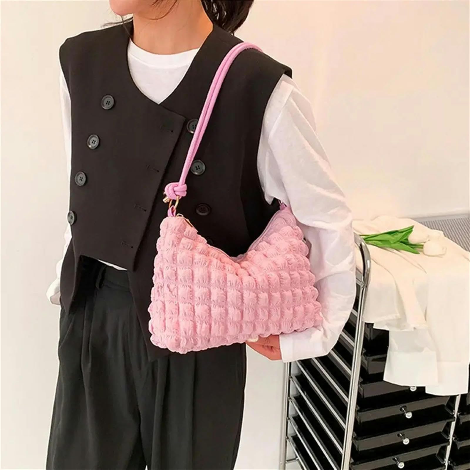Borsa da Spiaggia Donna Borsa Rugosa della Tela delle Donne, Borsa A Tracolla, Borsa Plissettata, Borsa Dell'ascella, Borsa, Borsa della Nuvola-Verde
