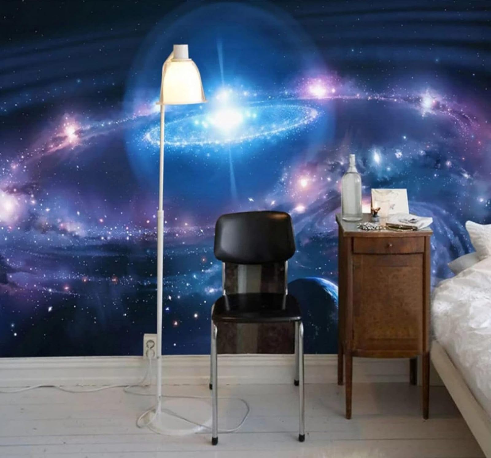 XLMING Three Dimensional Blue Starry Sky Universe Planets 3D Wallpaper Luxury Home Dining Decor Paste Sofa Living Room The Wall for Bedroom Mural-150cm×105cm