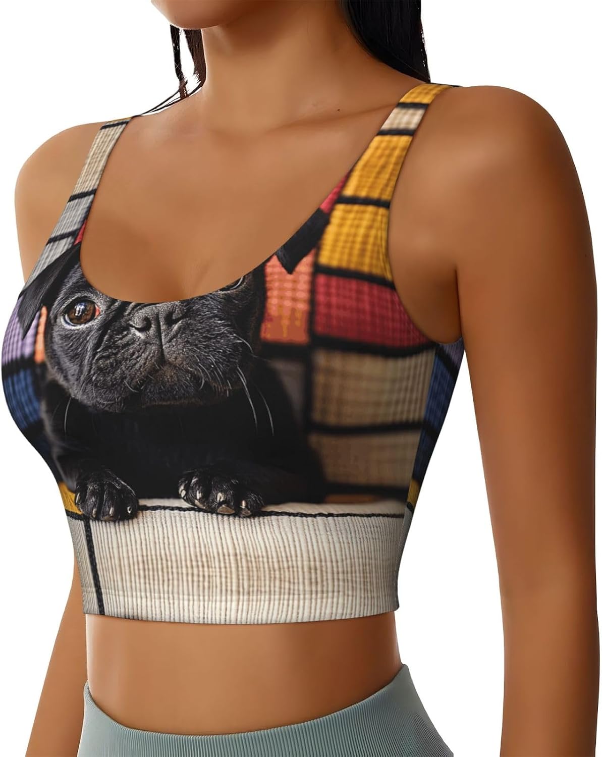 Cute Little Black Dog Women's Sports Bras - High Support Workout Tops for Women, Yoga Sports Bra, Bralettes with Support