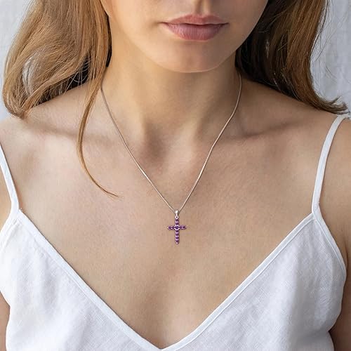 Miniatura 3 de STARCHENIE Collar de cruz de plata de ley con colgante de crucifijo con piedras preciosas para mujer