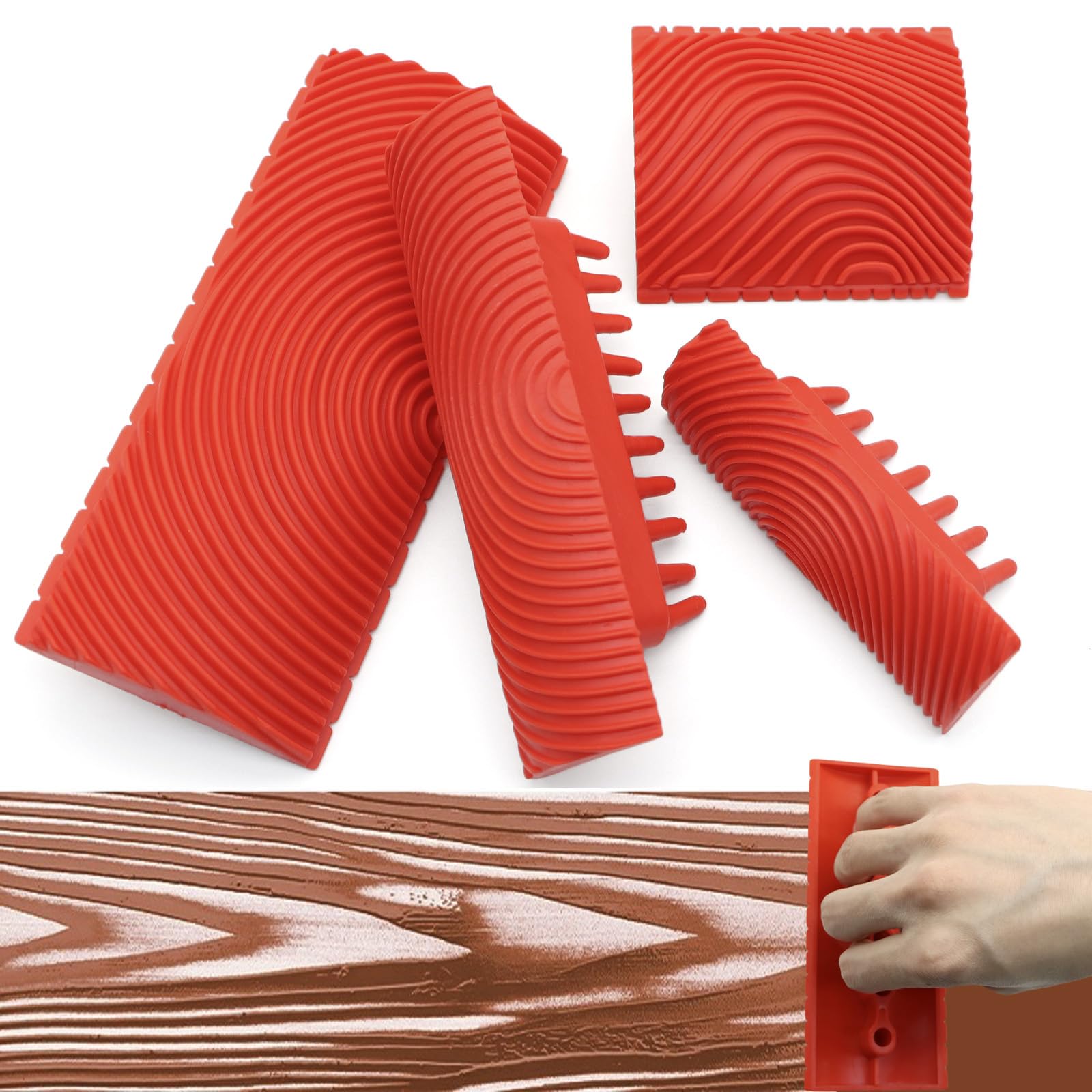 LUTQ 4 Pcs Wood Graining Tool, Wood Grain Tool, Rubber Wood Pattern Graining Knurling Tool On All Surfaces