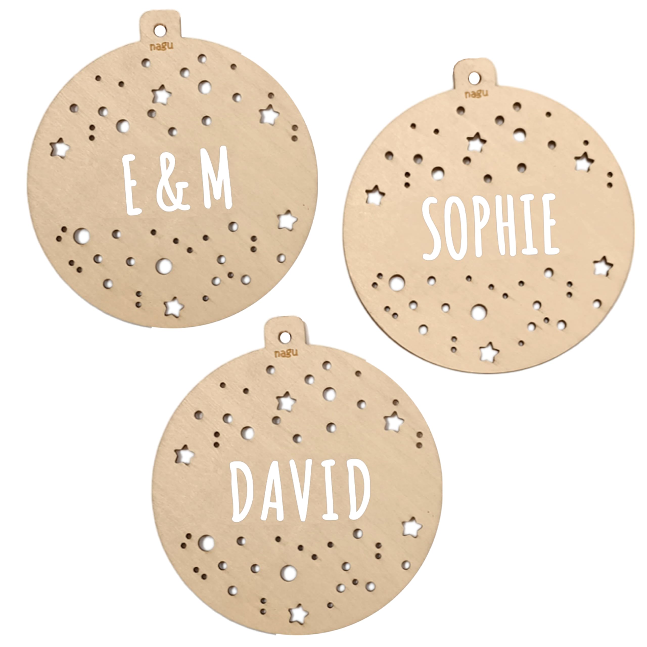 nagu® Set de 3 Bolas Navidad Personalizadas, Navidad Decoración 2024. Bolas de Navidad para Personalizar con Nombre, de Madera. Bolas de Navidad Personalizadas o Adorno Navidad Personalizado