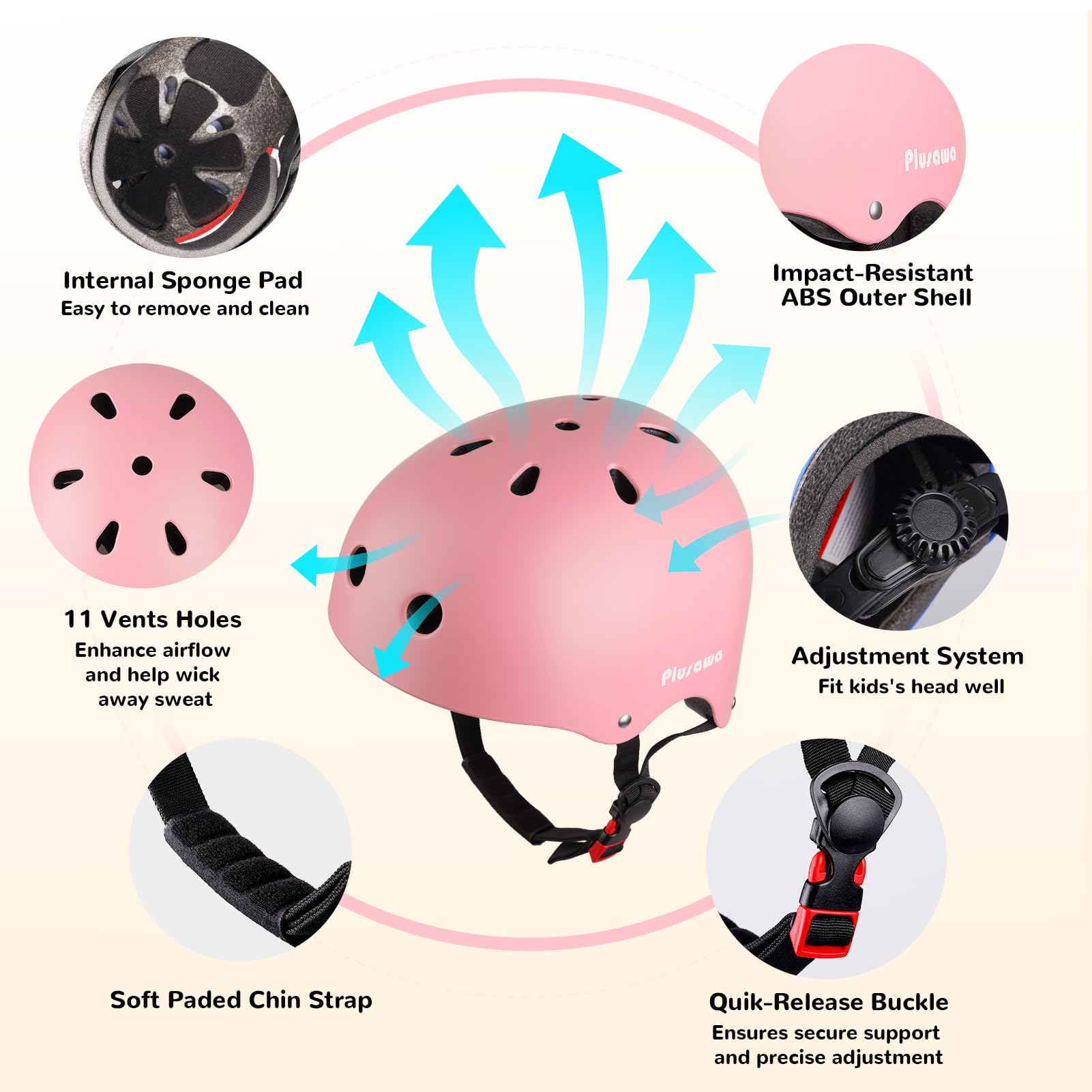 Casco da bambino certificato EN1078 CE, casco da bicicletta per bambini, mentoniera regolabile, riflettente, bicicletta, pattini, include adesivi 3D + borsa (rosa, M)