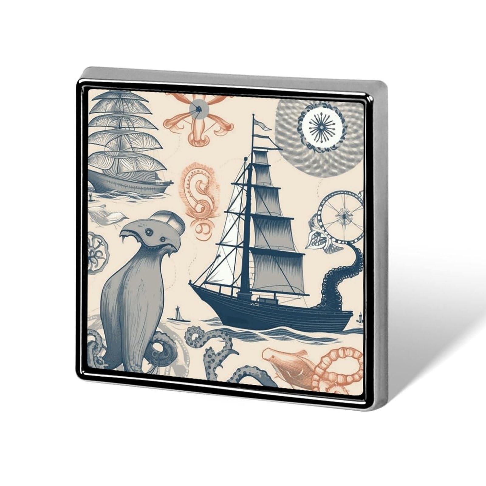 Square Lapel Pins Lighthouse Sailboat Octopus Metal Square Brooceh Badge for Suits, Backpacks & Hats, Lapel Accessory