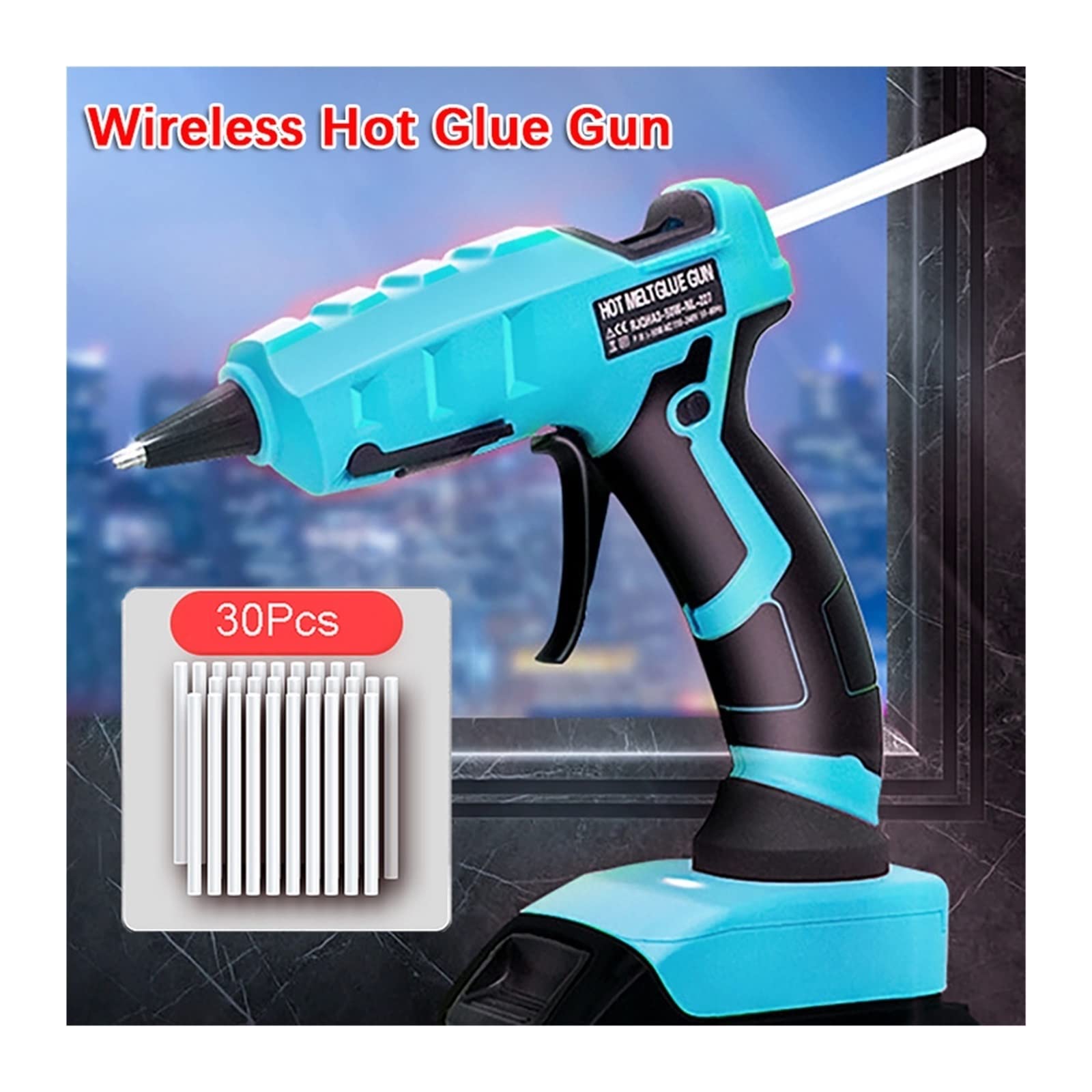 Elektryczny pistolet do klejenia na gorąco bezprzewodowy do akumulatora DIY spawanie gorąca wiatrówka z 30 szt. 7mm klej w sztyfcie Szerokie Zastosowanie(C1)