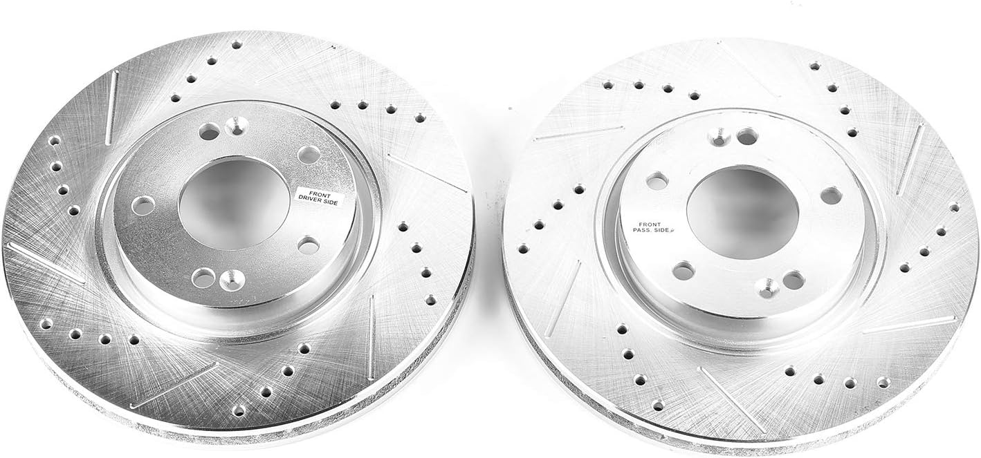 PowerStop Evolution Front Brake Rotors For Hyundai Sonata 2006-15 |Tucson 2010-15 |Veloster 2012-17 |Kia Forte 2010-13 - Drilled and Slotted Performance Disc Rotors Upgrade, JBR1324XPR