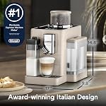 De'Longhi Rivelia Machine Espresso automatique, Grinder intégré, Deux Hoppers de haricots amovibles, Frère de lait automatique pour les lattes chaudes et glacées, Café, et plus encore, Sand Beige