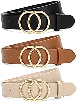 SANSTHS 3-Pack Women's Faux Leather Waist Belts with Double Gold O-Ring Buckle for Jeans, Pants, Dresses - XS-2XL