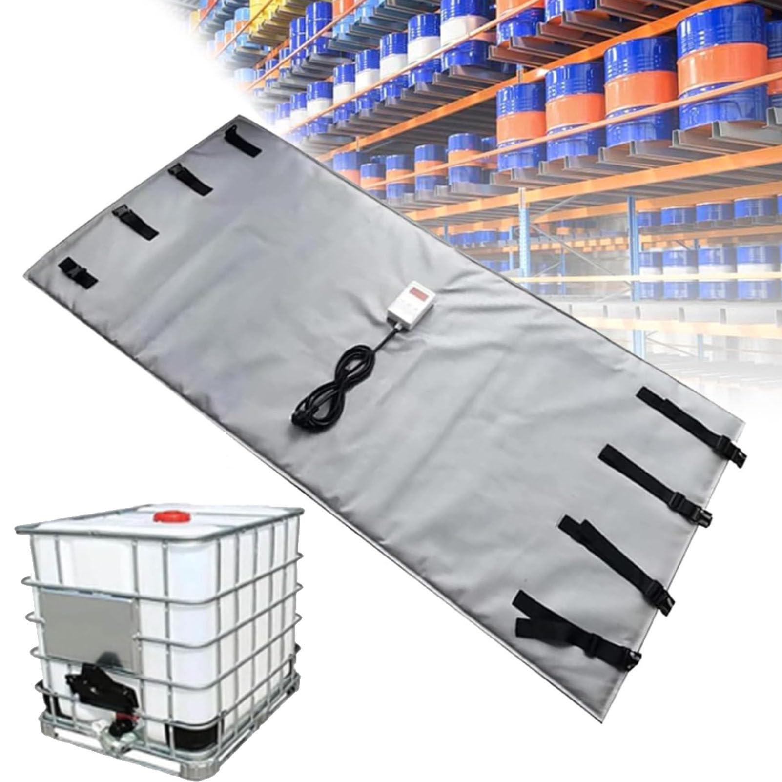 MRVAKDYDI Oil Barrel Heating Blanket, IBC Drum Heater, Industrial Grade, Grey, Black, 200L/1000L(Grey,275Gallon/1000L)