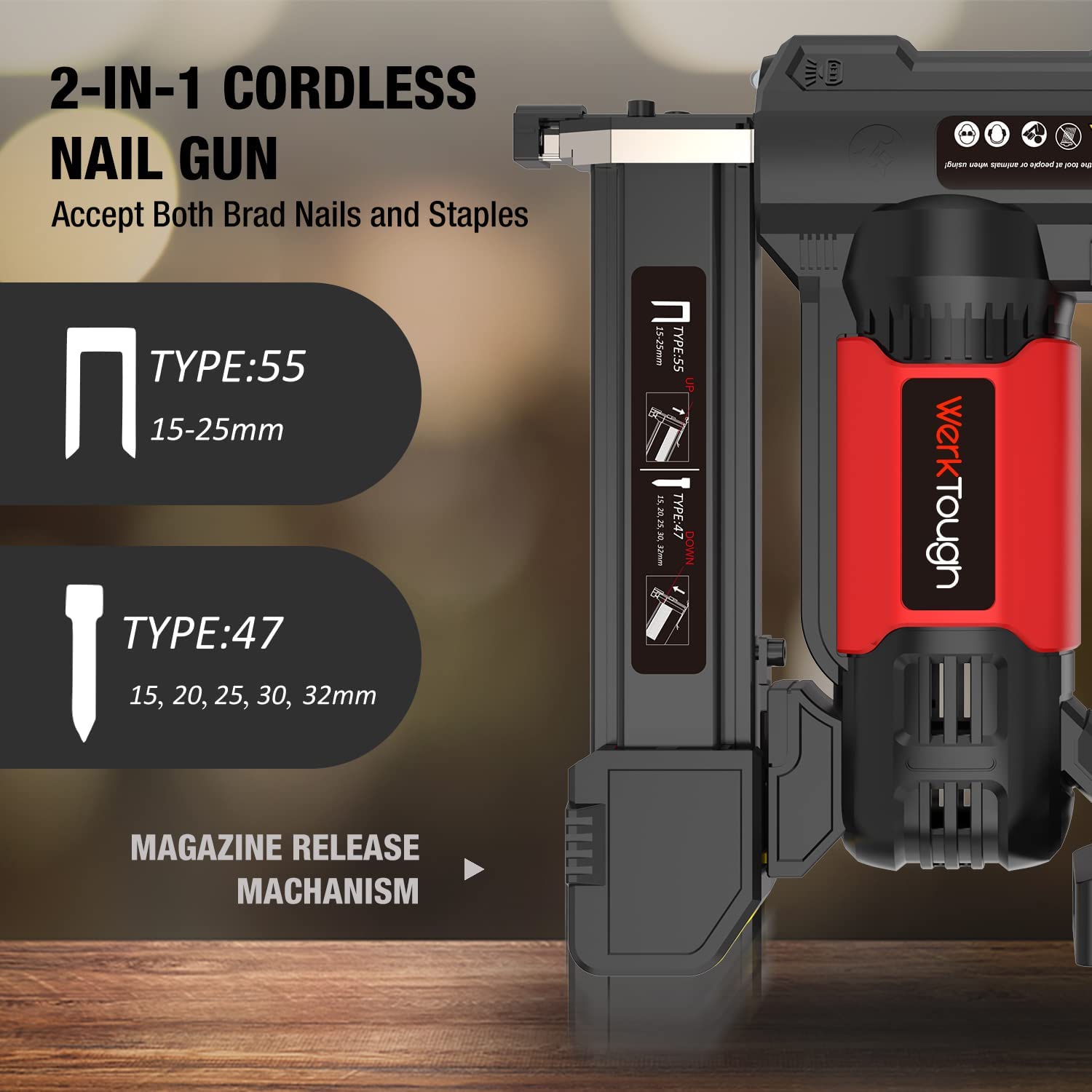 20V Cordless Staple Gun - Brad Nailer 2-in-1 -5