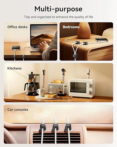 Miniatura 2 de Rocoren - Paquete de 6 organizadores de cables para organizar cables, clips magnéticos para cables, 1 cerradura, clip adhesivo de escritorio,