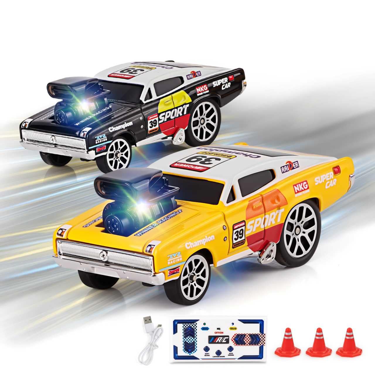 funnykid Mini Auto RC 1:64 – Auto Drift Telecomandata in Lega, 3 Velocità, Portata 30 m, Ricaricabile USB Type-C, Modulo 2.4GHz, Giochi con Coni – Regalo per Bambini Maschi e Femmine 6+
