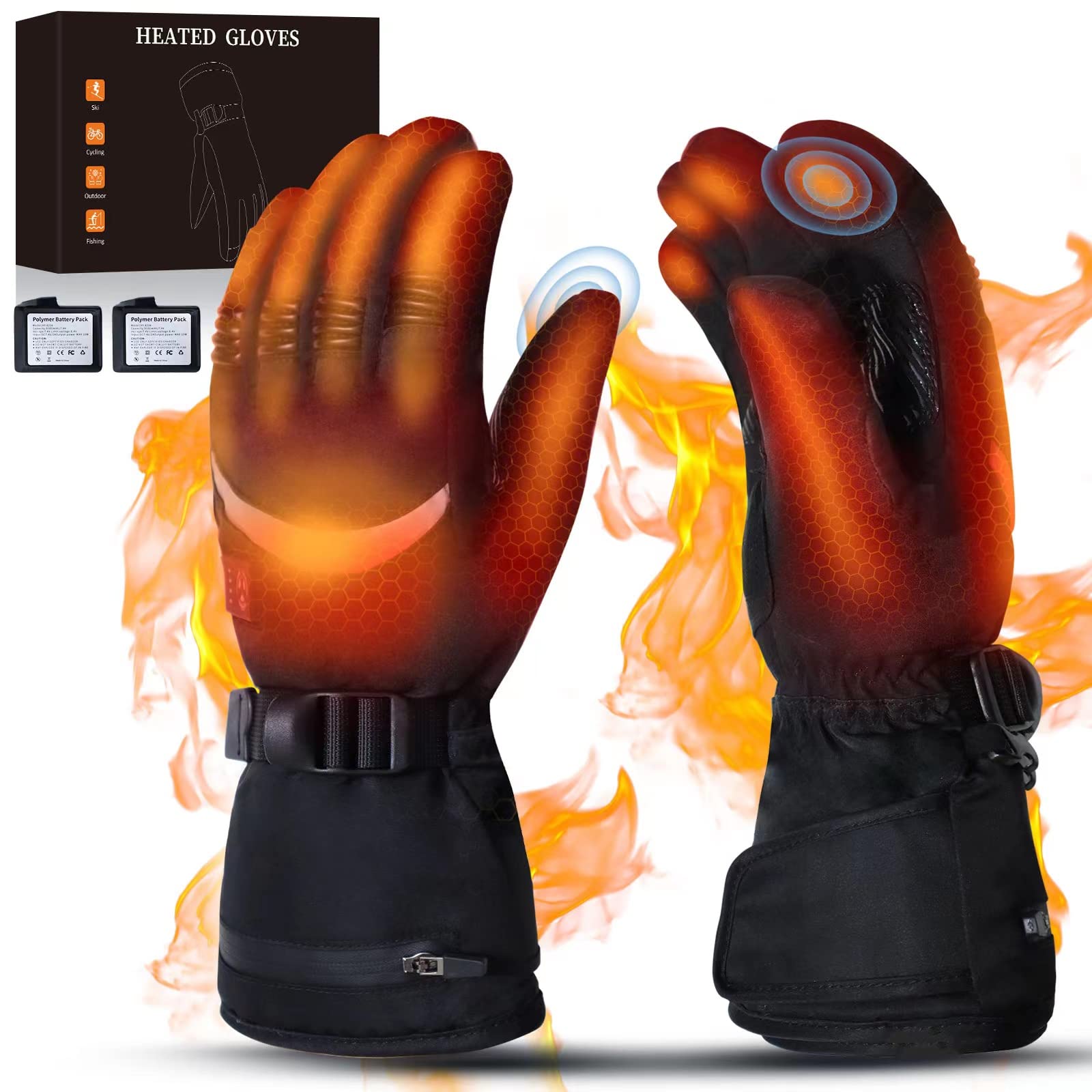FOTFLACE Beheizte Handschuhe Damen Herren Beheizbare Handschuhe Mit 7.4V 5000 MAh Wiederaufladbare Batterie, 5 Einstellbarer Temperatur Skihandschuhe Für Motorrad, Radfahren, Wandern, Skifahren Sport & Freizeit