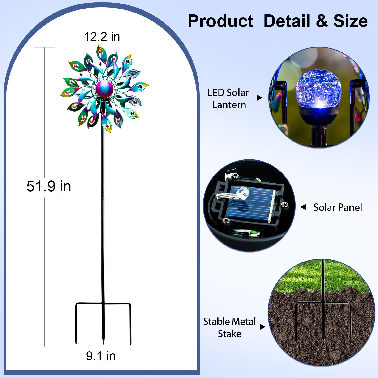 Uinfhyknd Paon Solaire 35 - Pour L'extérieur - En Métal