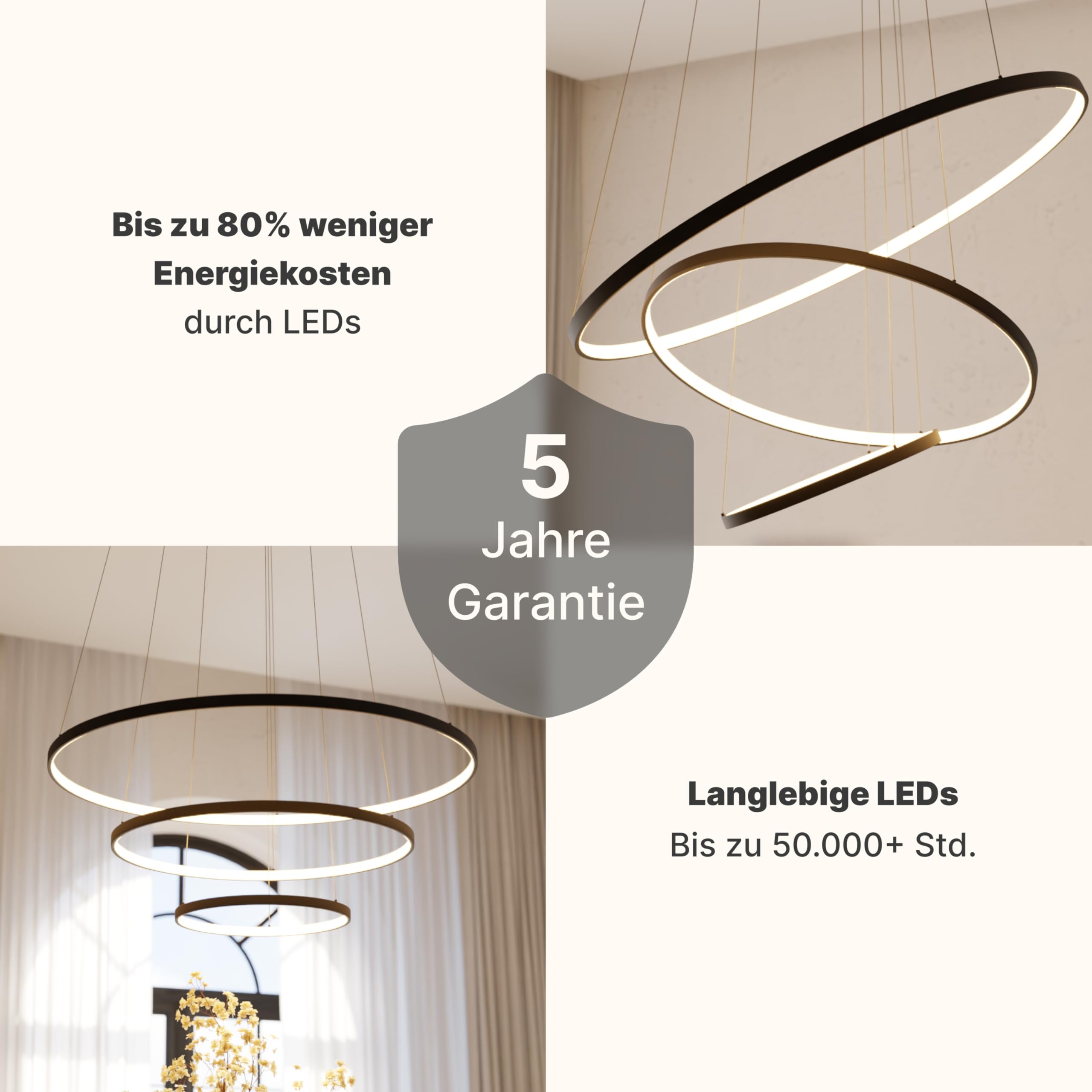 Deckenleuchte Pendelleuchte 'Omeva' dimmbar LED 3 Ringe Wohn & Esszimmer Moderne Hängelampe Esstisch Smart Home Amazon Alexa Google Home Tuya schwarz