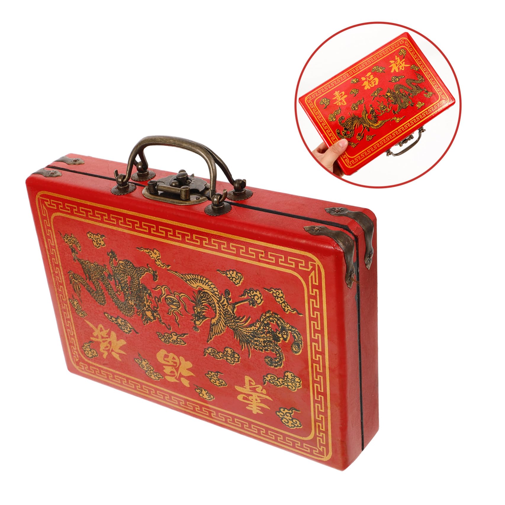 Cabilock 4 Pièces Boîte de Mahjong Vintage Rouge Poignée, Rangement