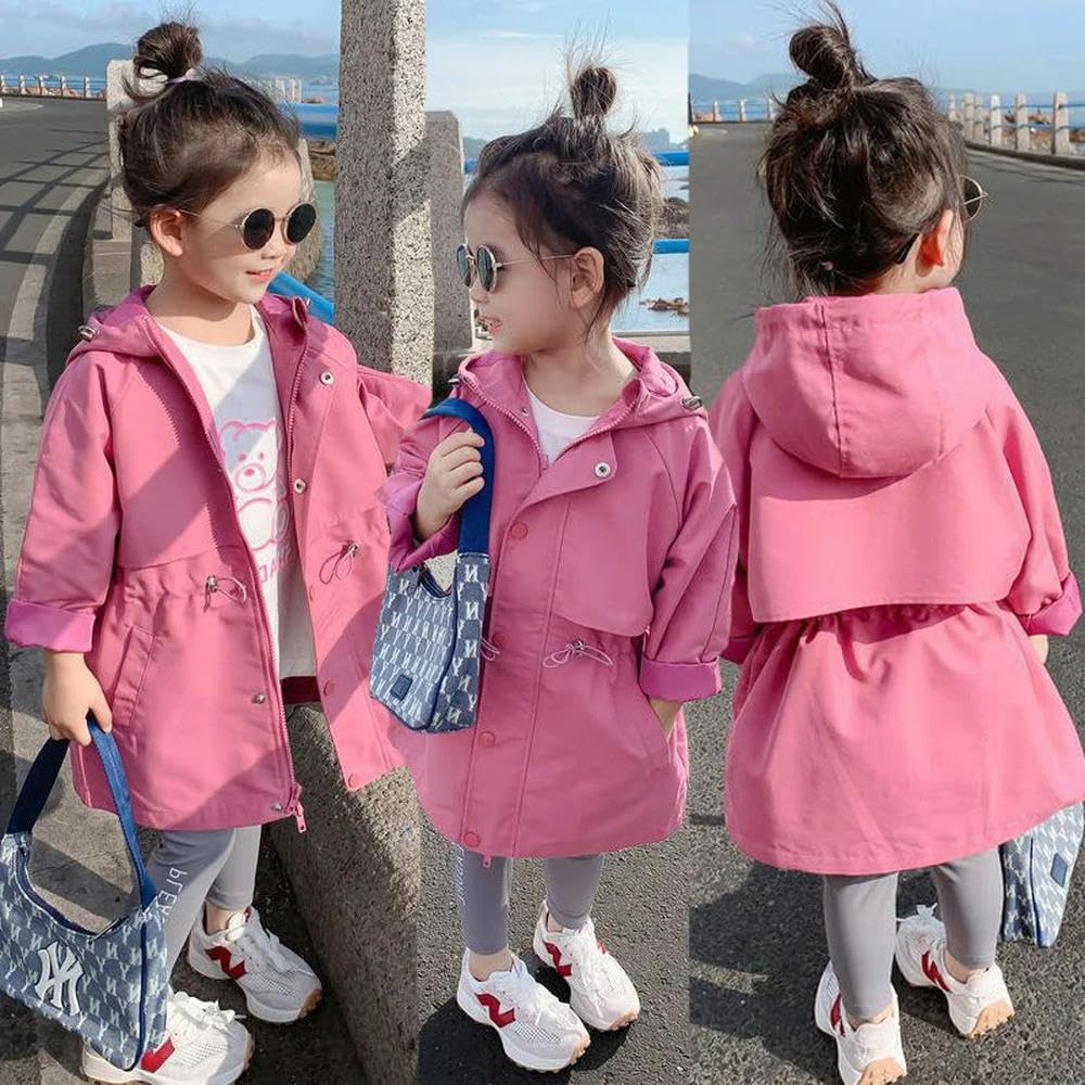 QXDZSW - Abrigo para niñas de 3 a 12 años, con capucha, retráctil, para primavera y otoño