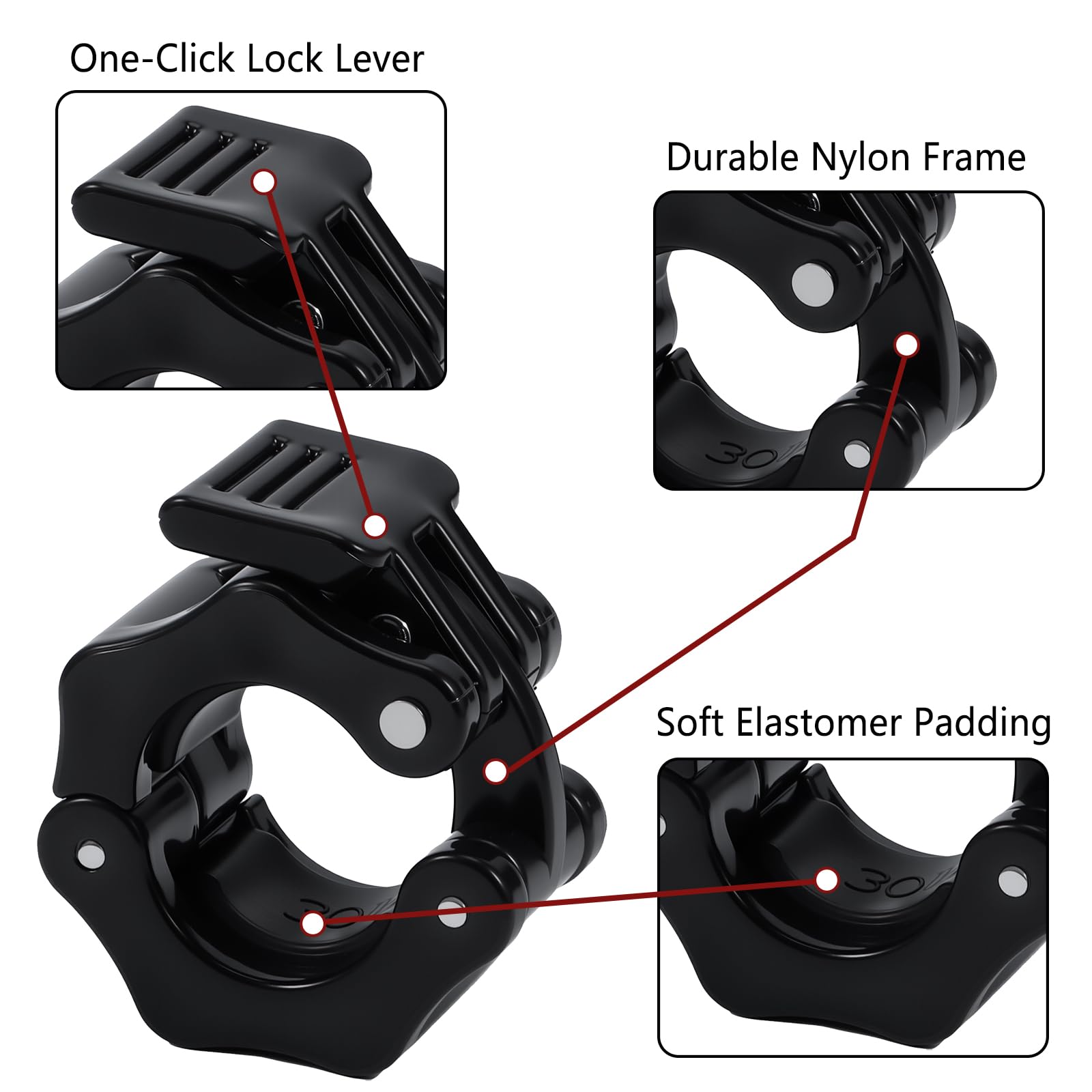 8 Pezzi Morsetto Bilanciere 30mm Olimpico Bar Collare, Accessori Bilanciere, Collare Sgancio Rapido, Ottimo per Sollevamento Pesi, Allenamento della Forza, Fitness, Allenamento