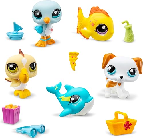 Miniatura 3 de Littlest Pet Shop, Juego de coleccionista, temática Beach Besties - Gen 7, mascotas #61 a #65, auténtica figura de cabeza Bobble LPS Bobble, juguete