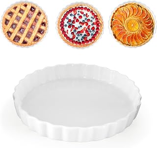 Plato de cerámica para quiche para el horno, 22 cm, molde para tartas para hornear, antiadherente, redondo, molde para quiche, color blanco