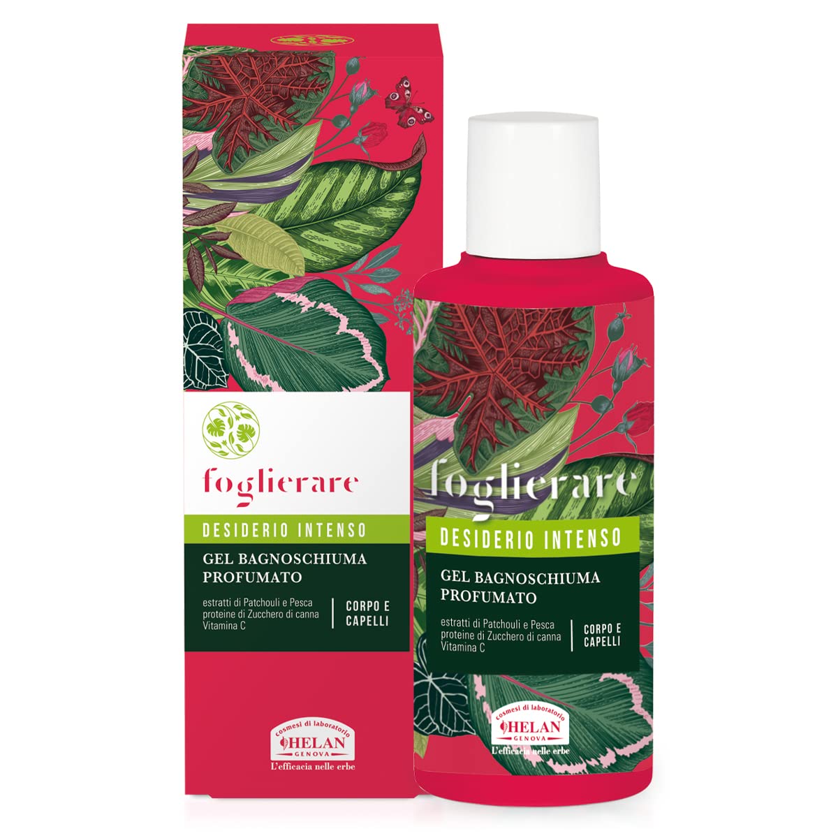 Helan Foglierare Desiderio Intenso - Natural Shampoo & Body Wash with Vitamin C, Patchouli & Peach Extracts - Bubble Bath for Body & Hair, Perfumed Shower Gel & Gentle Bath Foam - Made in Italy, 200ml