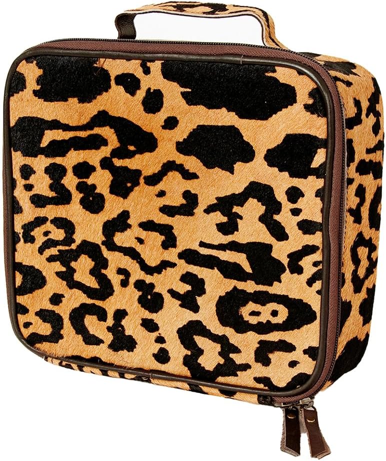 American Darling Genuine Leather Jewelry Case for Women Hair-On Cowhide Travel Organizer Box with YKK Zipper