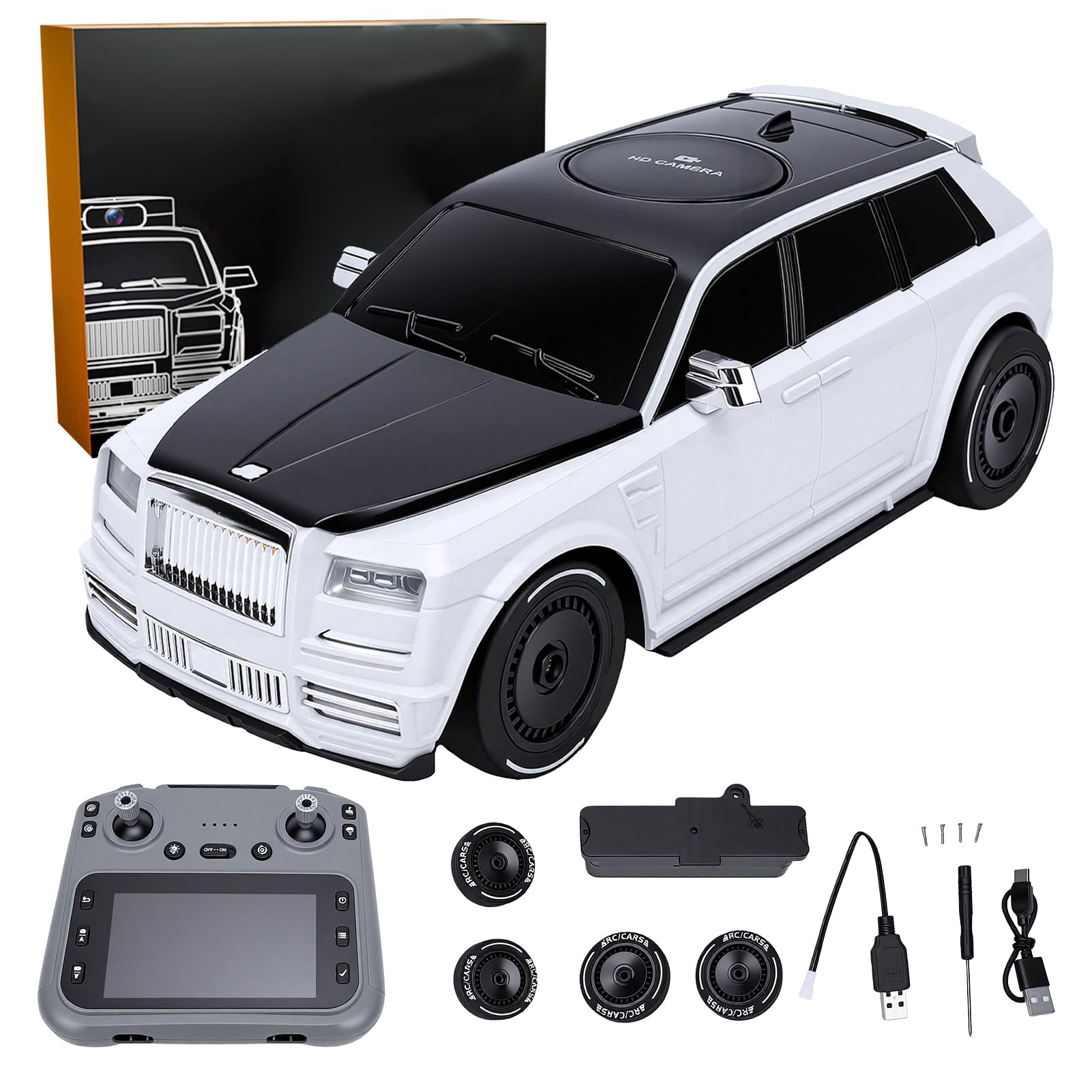 Goolsky 1/18 RC Drift Car avec caméra HD 720p, voiture télécommandée 2,4 G pour adultes, véhicule de course 4WD haute vitesse avec lumières LED et double pneu (argent)