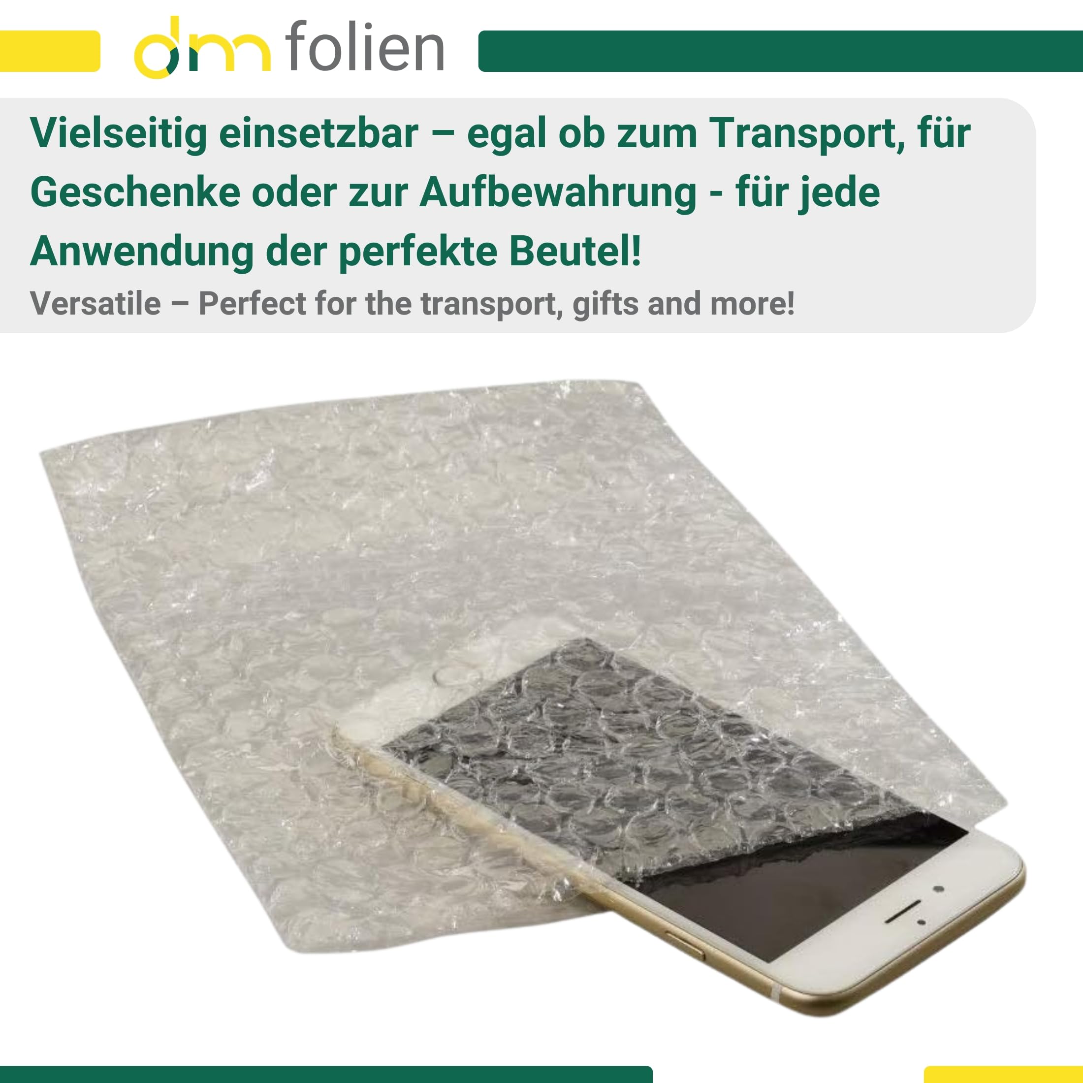 dm-folien Luftpolsterbeutel ohne Verschluss I 400 x 600 mm I 210 Stück I 60 µ I Luftpolstertaschen mit 10 mm Noppen I 3-lagige Bubble Bag Versandtaschen zum Schutz vor Schmutz & Feuchtigkeit