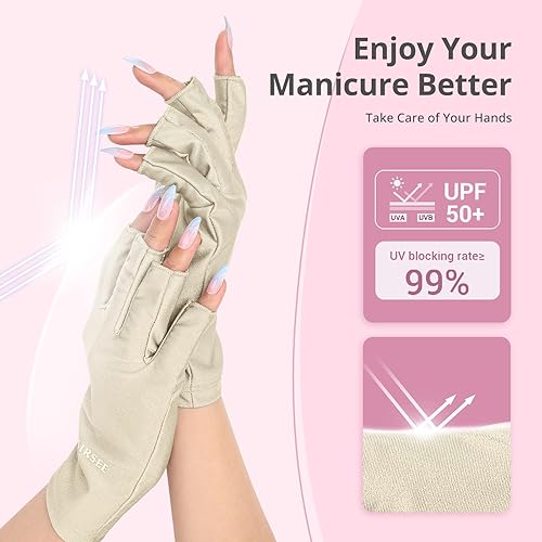 Miniatura 8 de AIRSEE Guantes UV para lámpara de uñas, guantes profesionales de protección UV UPF50+ para manicuras, arte de uñas, guantes sin dedos que protegen