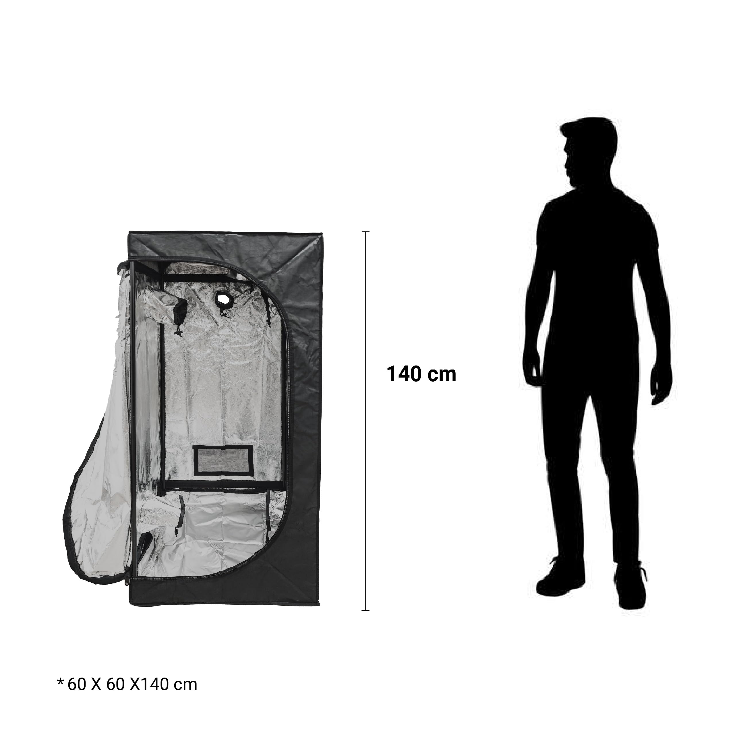 Armario de Cultivo Interior - Paredes Reflectantes 99% Mylar - Invernadero para Plantas - Impermeable y Desmontable - Tejido Nylon Resistente… (Negro, 60 cm X 60 cm X 140 cm)