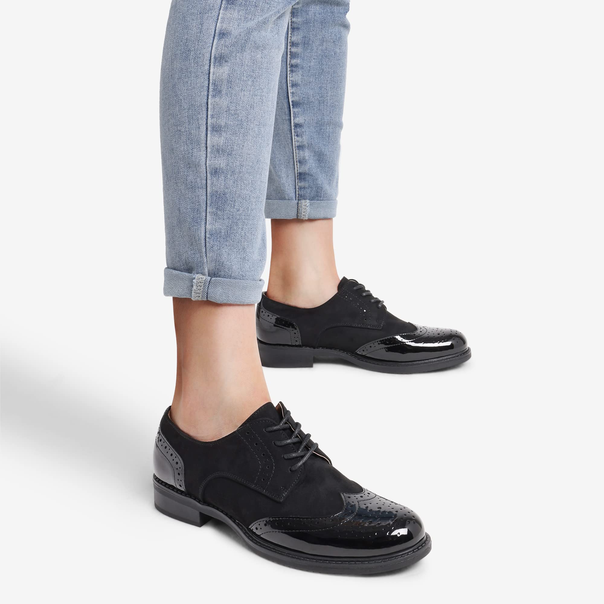 DREAM PAIRS Oxfords pour Femmes Derby Richelieu en Simili Cuir Vernis Chaussures Lacets