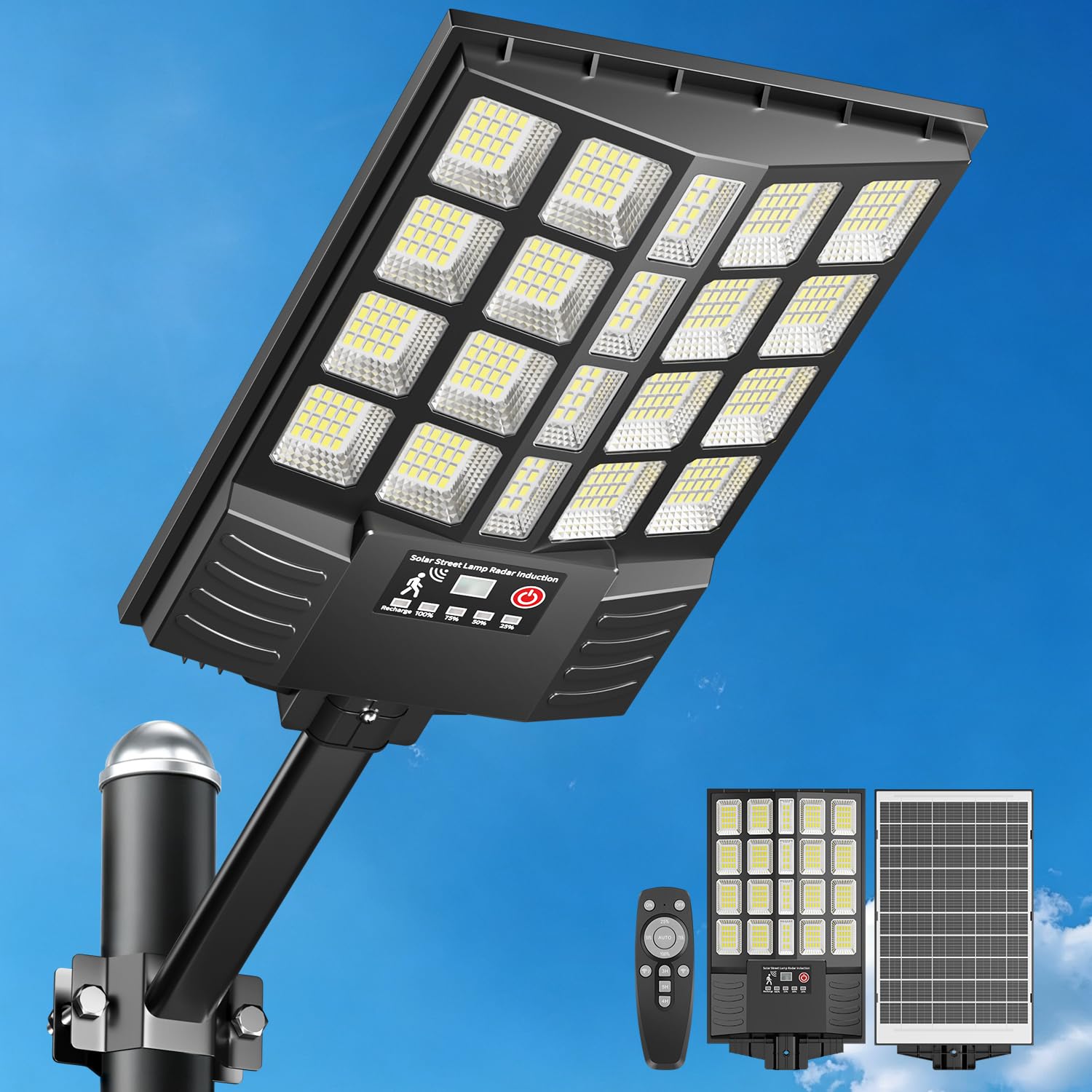 Farolas Solares Exterior, 1000W Focos Solar LED Jardín con Sensor de Movimiento y Control Remoto, IP65 Impermeable Lampara Solar Luz de Seguridad Exterior para Garage Patio, 1 Pack