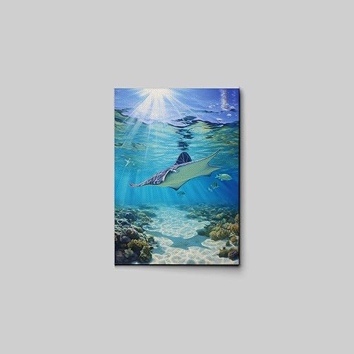 Miniatura 3 de Nautical Print on Canvas for Wall Decor, Ocean Fish Manta Ray Canvas Wall Art, Beach Print for Wall Hang, Turquoise Coastal Pictures Wall Decor,
