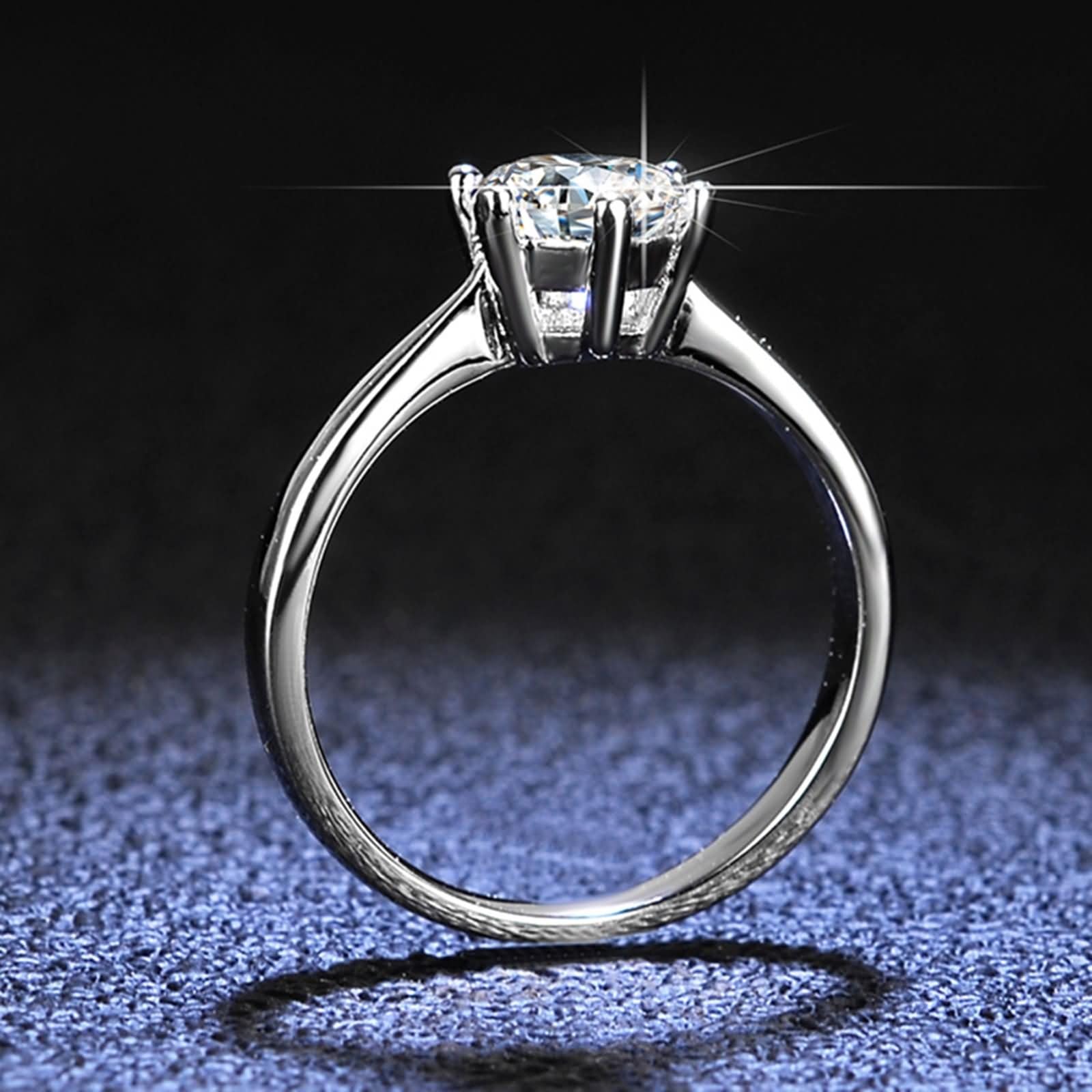 Anillos de mujer de oro blanco, anillos de boda de oro auténtico con moissanite de 1 ct solitario