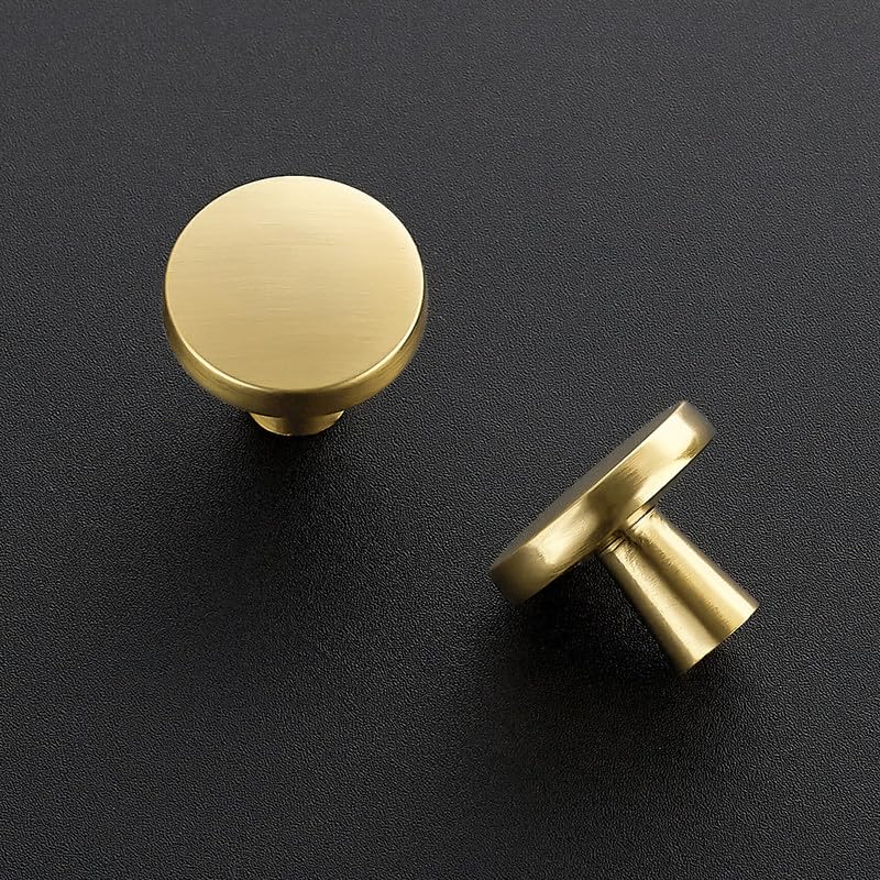 Image of Ravinte 5 Pack Solid Single Hole Round Cabinet Knobs - Brushed Brass Pulls for Kitchen Drawers and Cabinets - Hardware Handles