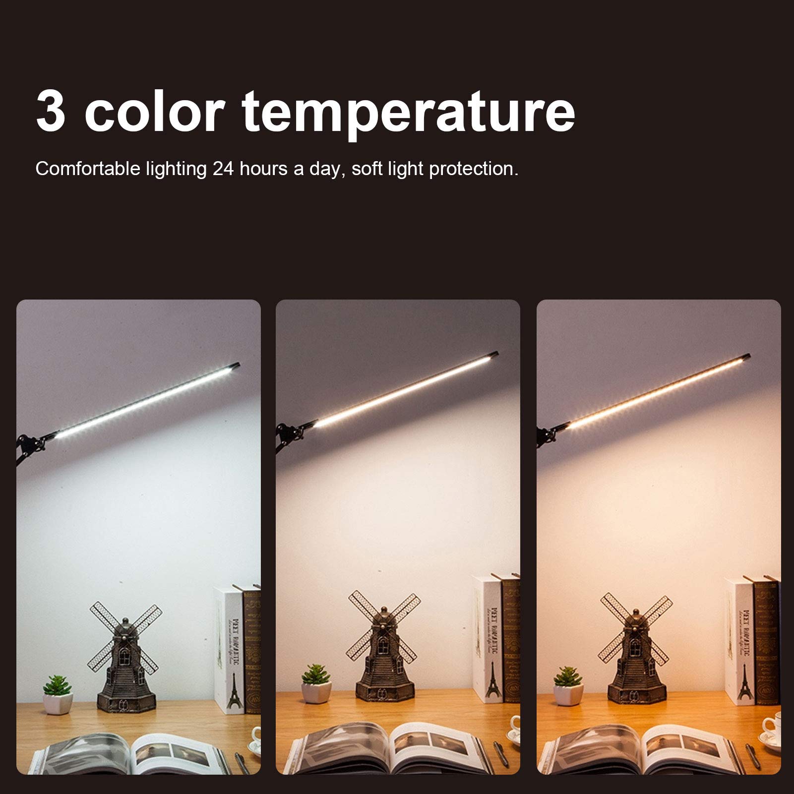 Lampada a Clip LED Regolabile con 3 Temperature di Colore, Luce di Lettura per La Protezione degli Occhi, Soluzione di Illuminazione Domestica Alimentata Tramite USB con Regolazione Continua
