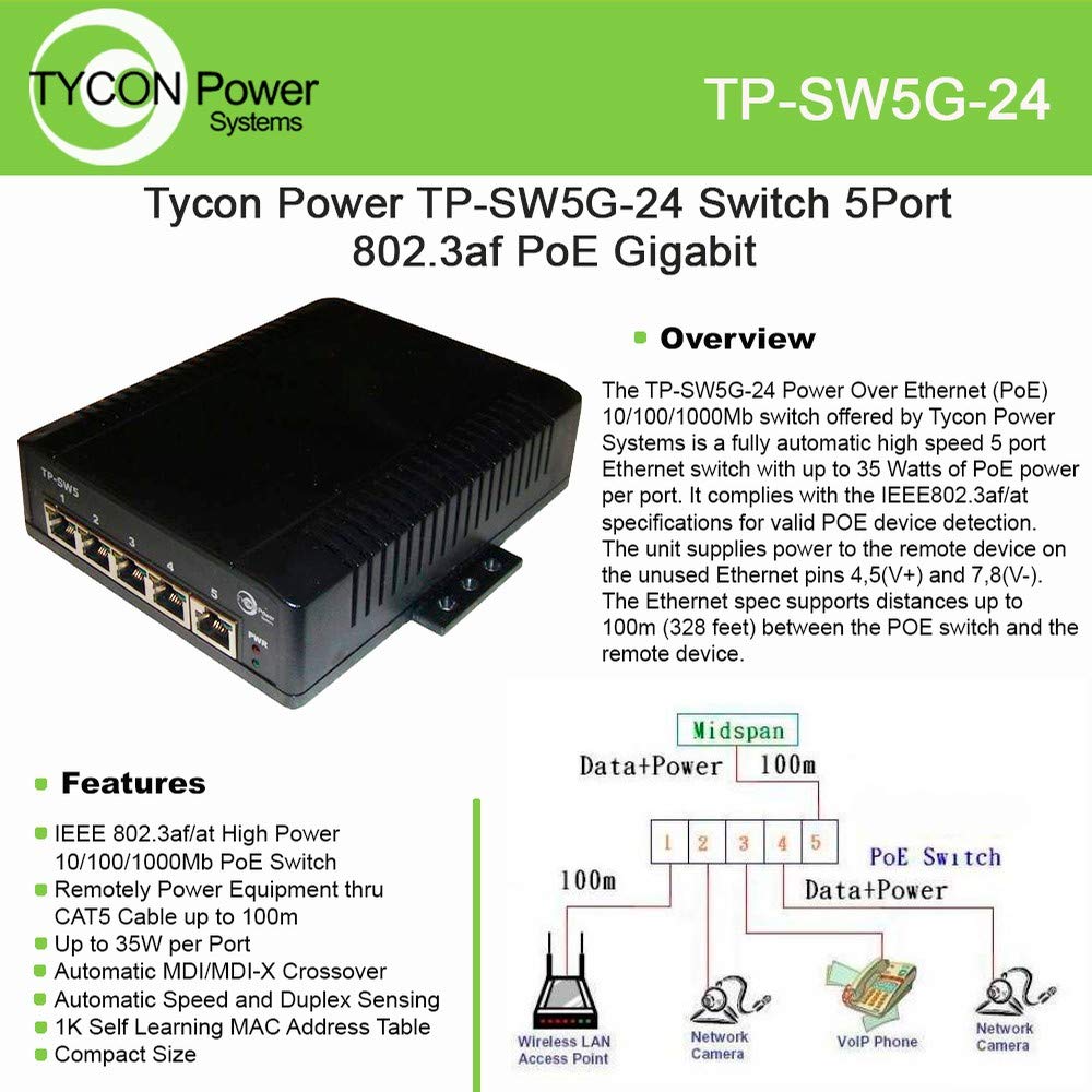 TyconSystems, Inc 4 Port Poe Switch. 802. 3at-af