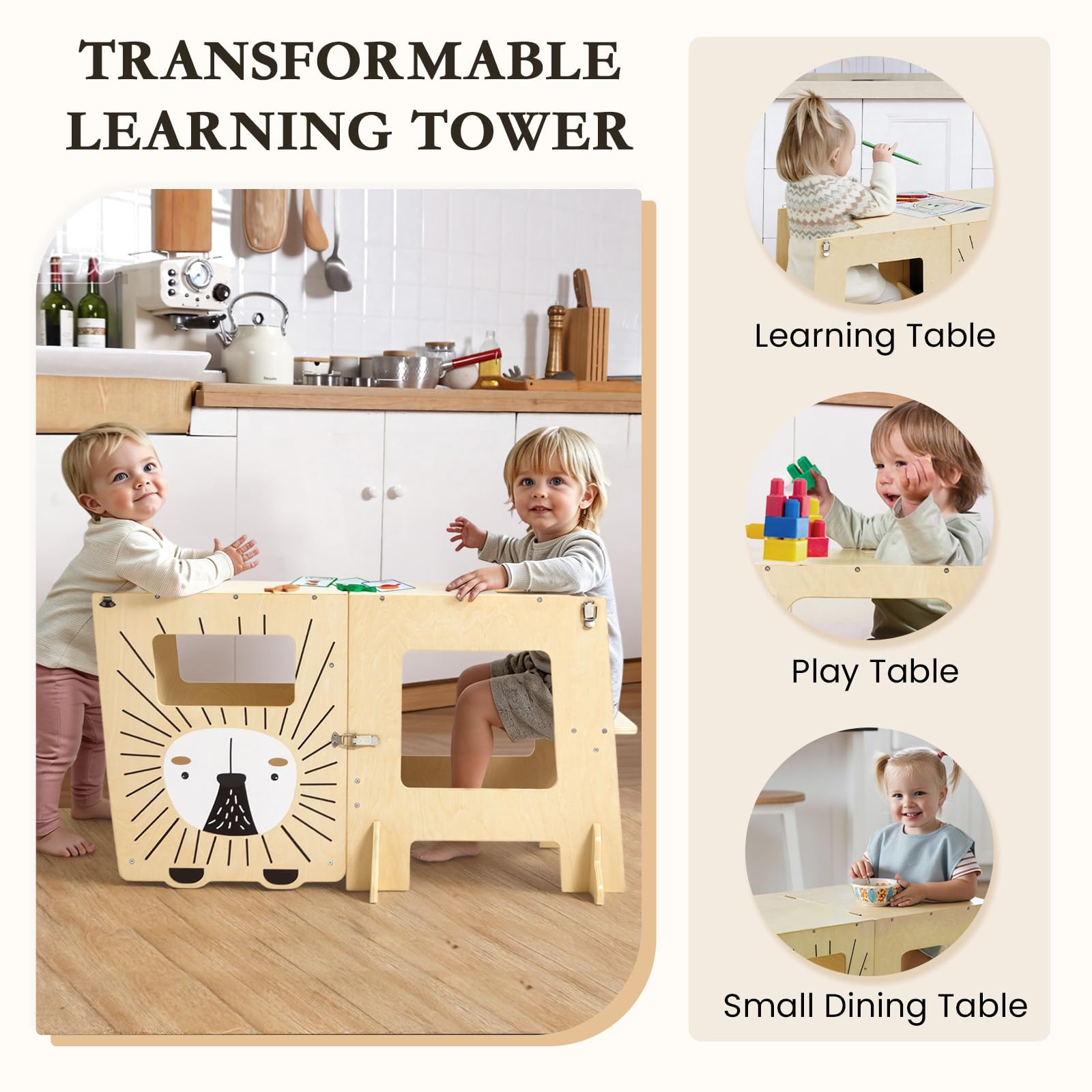 labebe lernturm für Kinder, Großformat klappbar Montessori Learning Tower, 2 in 1 lernstuhl Kinder mit Message Boards ab 1 Jahr