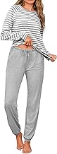 Uniexcosm Women's Pyjama Sets Cotton Long Sleeve Pjs for Women Soft Striped Top and Pants Sleepwear for Ladies with Pockets Casual Loungewear S-3XL
