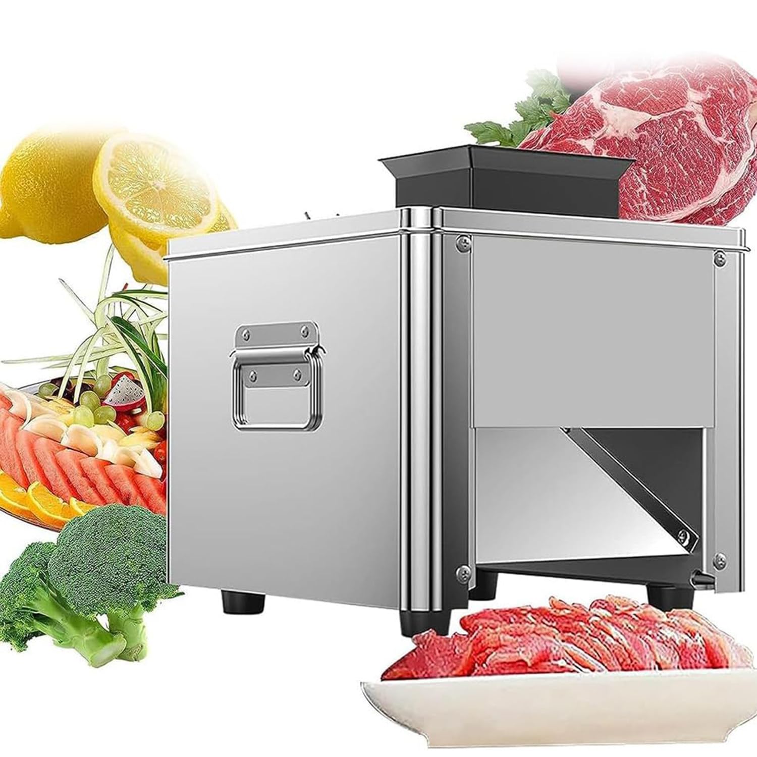 Qiang 850W Cortadora Fiambre Eléctrica 150Kg/H Rebanadora Carne De Acero Inoxidable Comercial,Cortafiambres Profesional Cortadora De Carne Y Verduras,para Restaurante/Deli/Carnicero,2.5-21mm