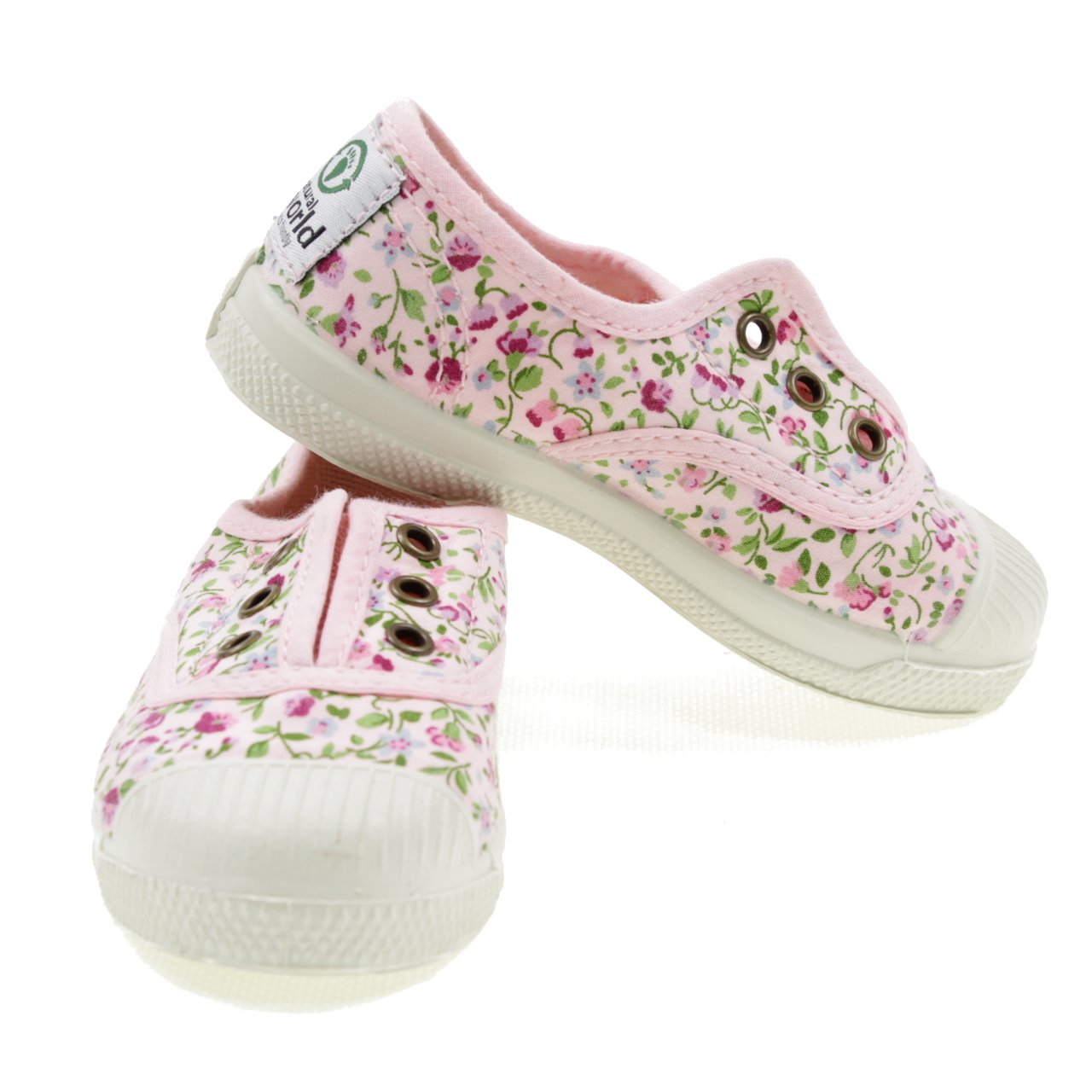 Natural World Scarpa in Cotone Fondo CAUCCIU Elastica Fiori 471505 Bianco